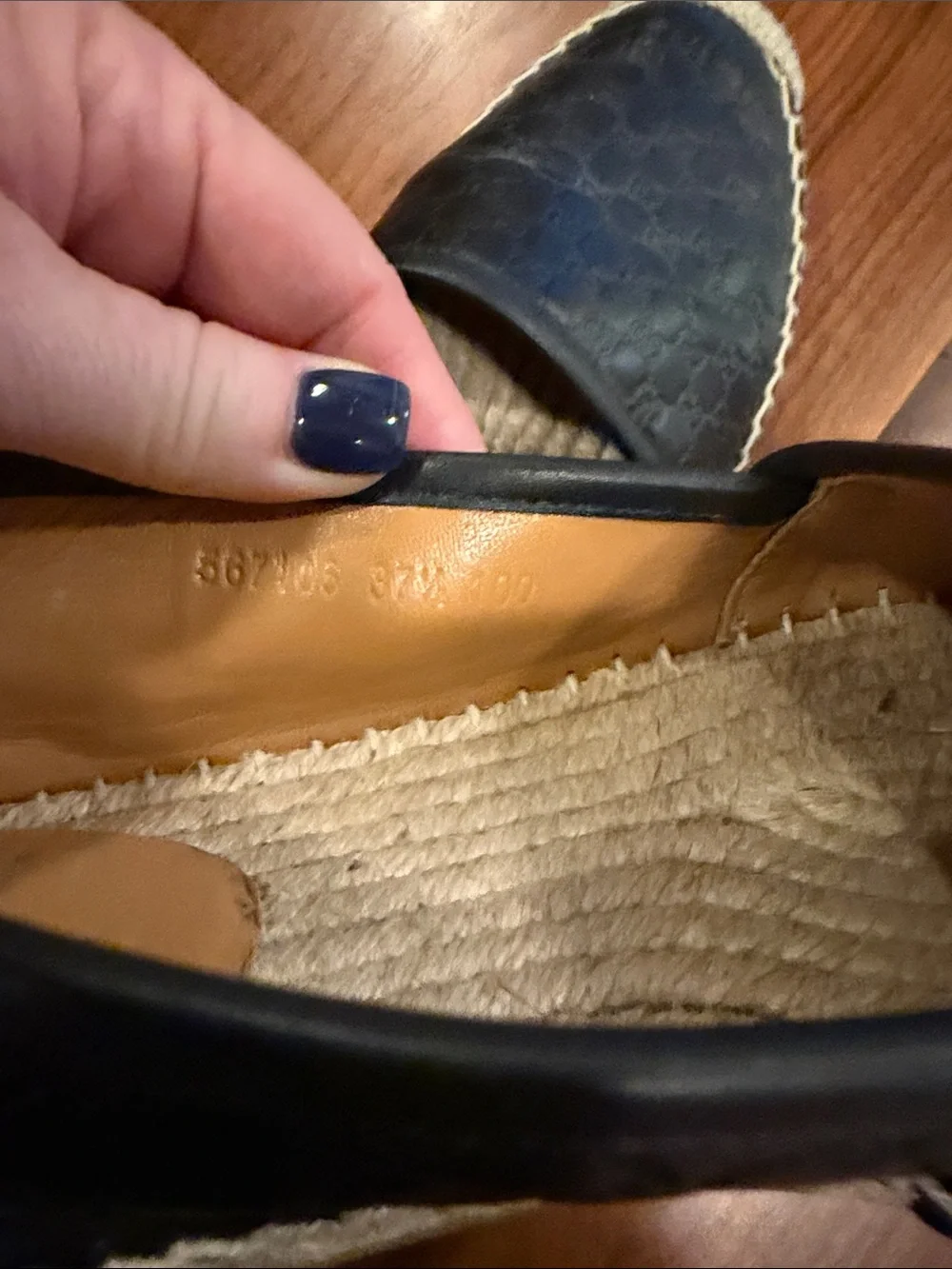 Gucci Black Embossed Leather Espadrille Slip-Ons 37.5